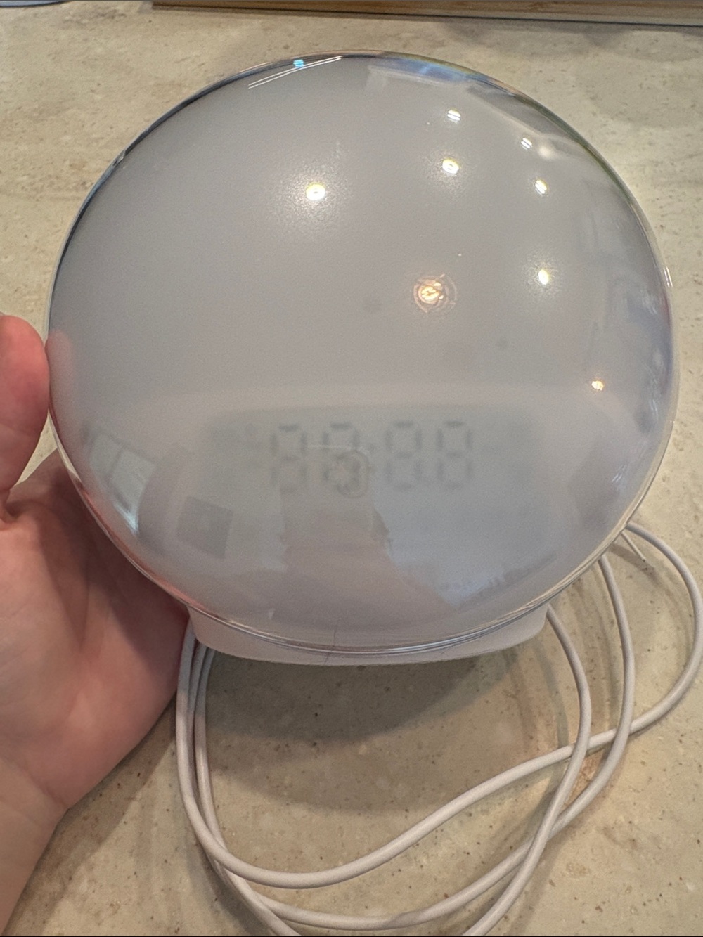 White Round Digital Alarm Clock with Lamp